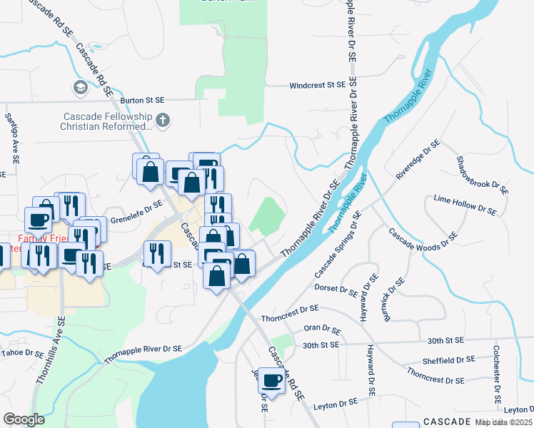 map of restaurants, bars, coffee shops, grocery stores, and more near 2727 Orange Avenue Southeast in Grand Rapids