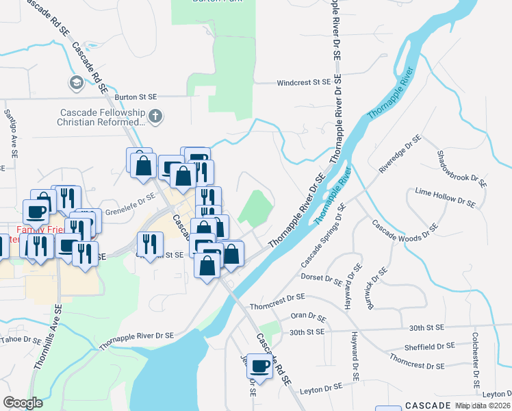 map of restaurants, bars, coffee shops, grocery stores, and more near 2727 Orange Avenue Southeast in Grand Rapids