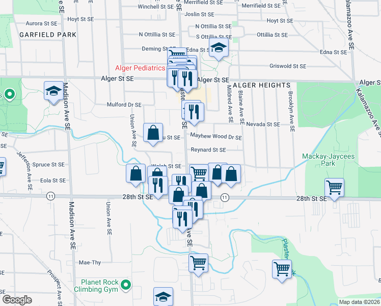 map of restaurants, bars, coffee shops, grocery stores, and more near 2652 Eastern Avenue Southeast in Grand Rapids