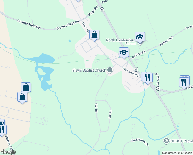 map of restaurants, bars, coffee shops, grocery stores, and more near 12 Hall Road in Londonderry