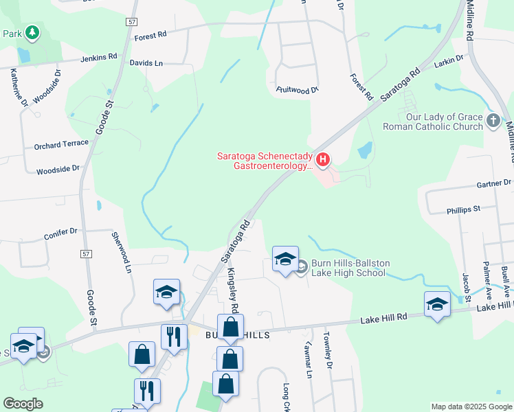 map of restaurants, bars, coffee shops, grocery stores, and more near Saratoga Road & Denty Road in Ballston