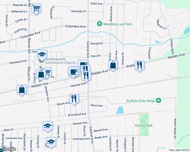 map of restaurants, bars, coffee shops, grocery stores, and more near 15 Embry Place in Lancaster