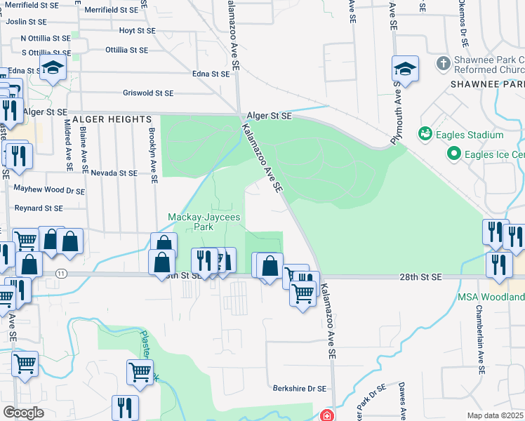 map of restaurants, bars, coffee shops, grocery stores, and more near 1357 28th Street Southeast in Grand Rapids