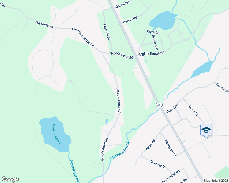 map of restaurants, bars, coffee shops, grocery stores, and more near 84 Scobie Pond Road in Derry