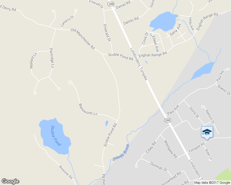 map of restaurants, bars, coffee shops, grocery stores, and more near 84 Scobie Pond Road in Derry