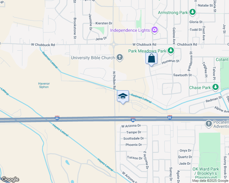 map of restaurants, bars, coffee shops, grocery stores, and more near 10688 North Philbin Road in Chubbuck