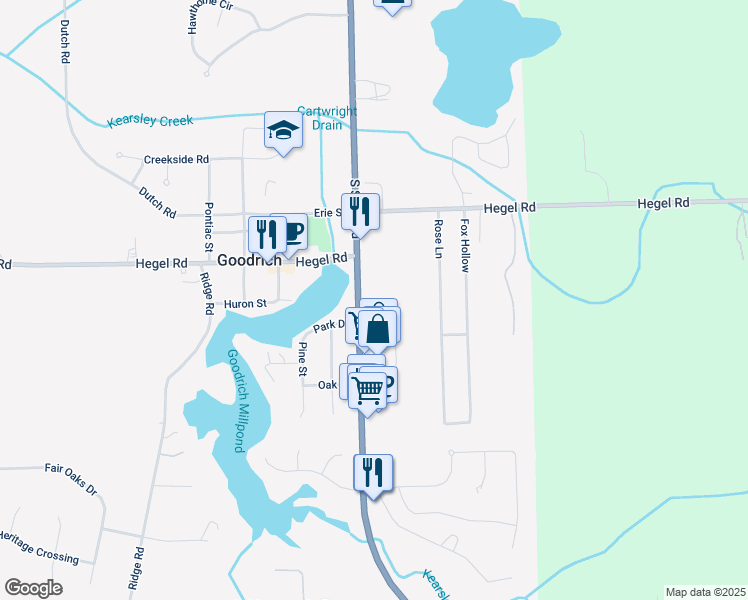 map of restaurants, bars, coffee shops, grocery stores, and more near 8125 South State Road in Goodrich