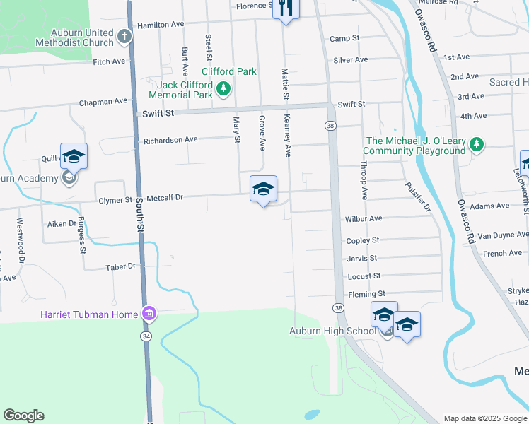 map of restaurants, bars, coffee shops, grocery stores, and more near 52 Metcalf Drive in Auburn