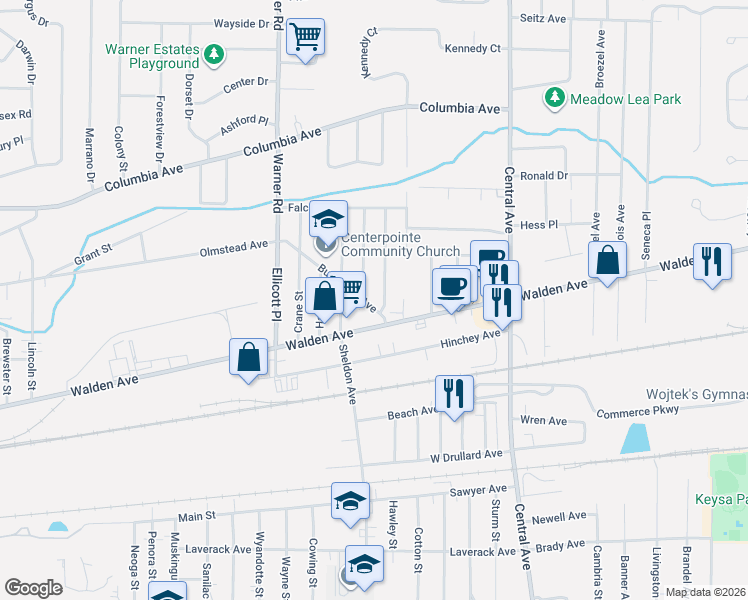map of restaurants, bars, coffee shops, grocery stores, and more near 3510 Walden Avenue in Lancaster