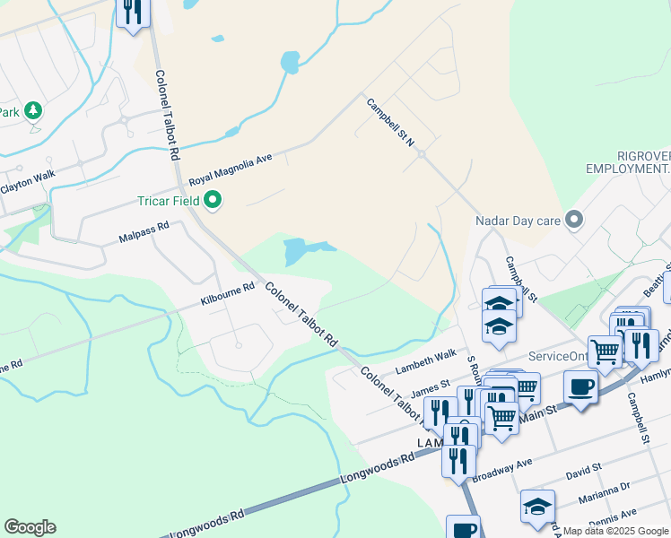 map of restaurants, bars, coffee shops, grocery stores, and more near in London