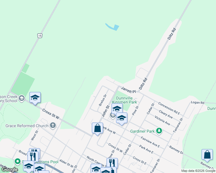 map of restaurants, bars, coffee shops, grocery stores, and more near 289 Brookfield Boulevard in Haldimand County