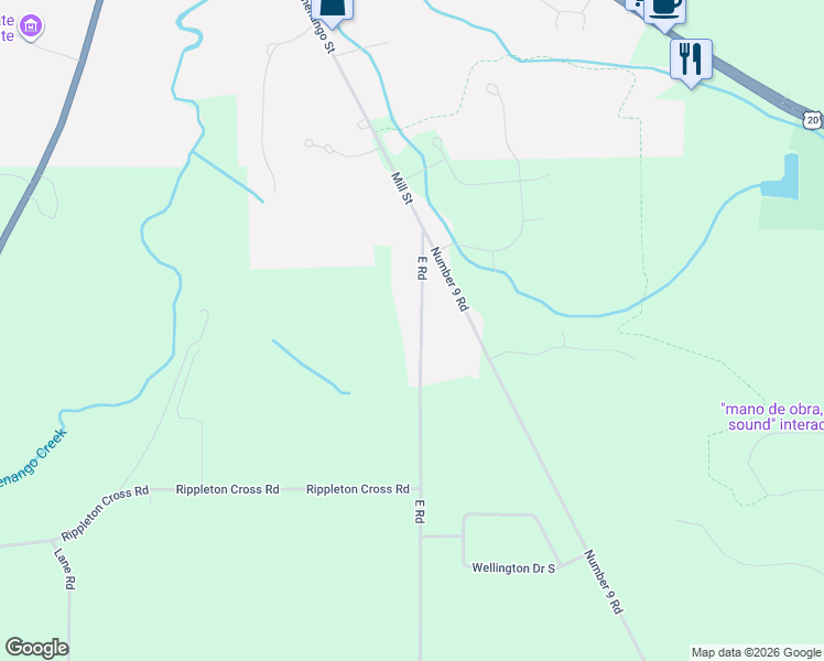 map of restaurants, bars, coffee shops, grocery stores, and more near 3981 East Road in Cazenovia