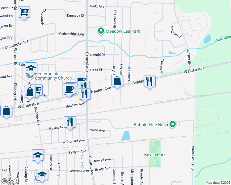 map of restaurants, bars, coffee shops, grocery stores, and more near 3695 Walden Avenue in Lancaster
