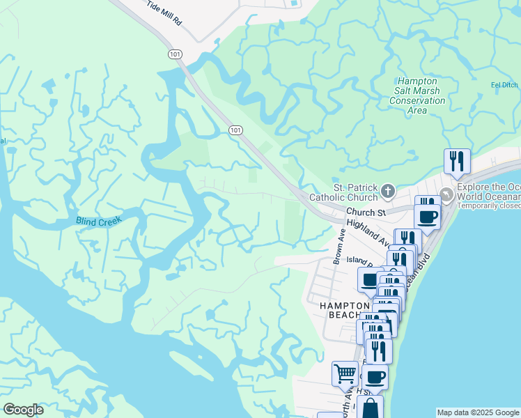 map of restaurants, bars, coffee shops, grocery stores, and more near 39 Glade Path in Hampton