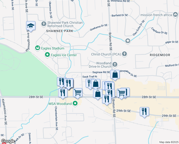 map of restaurants, bars, coffee shops, grocery stores, and more near 2200 Heath Drive Southeast in Grand Rapids