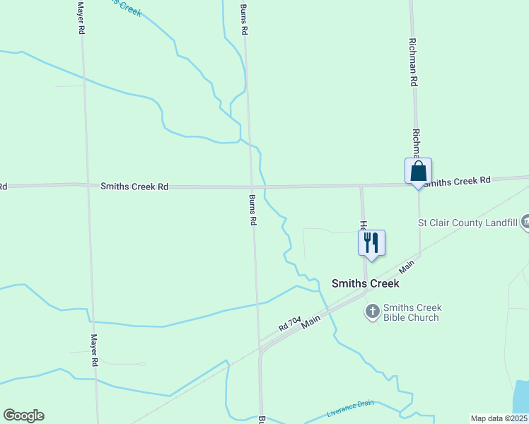 map of restaurants, bars, coffee shops, grocery stores, and more near 478 Burns Road in Smiths Creek