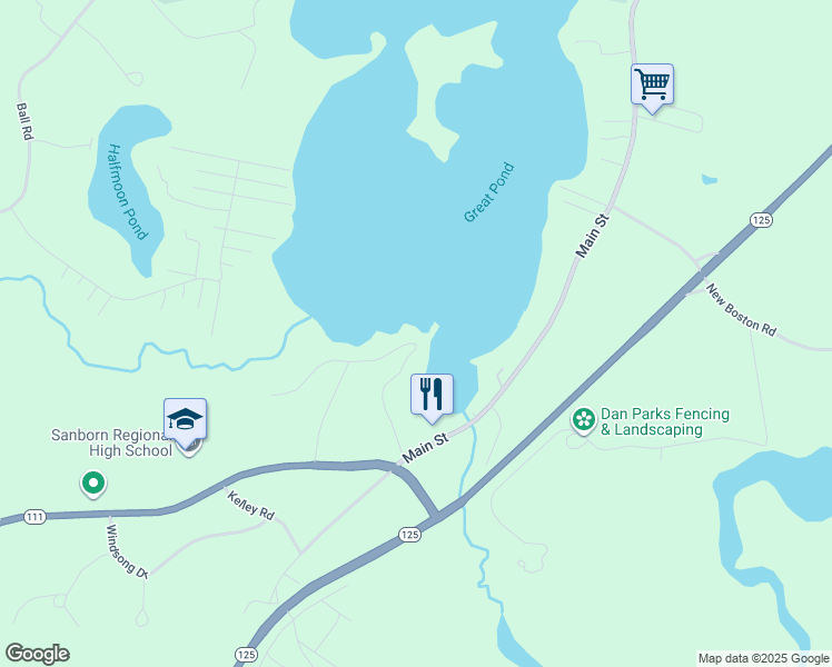 map of restaurants, bars, coffee shops, grocery stores, and more near 27 Wadleigh Point Road in Kingston