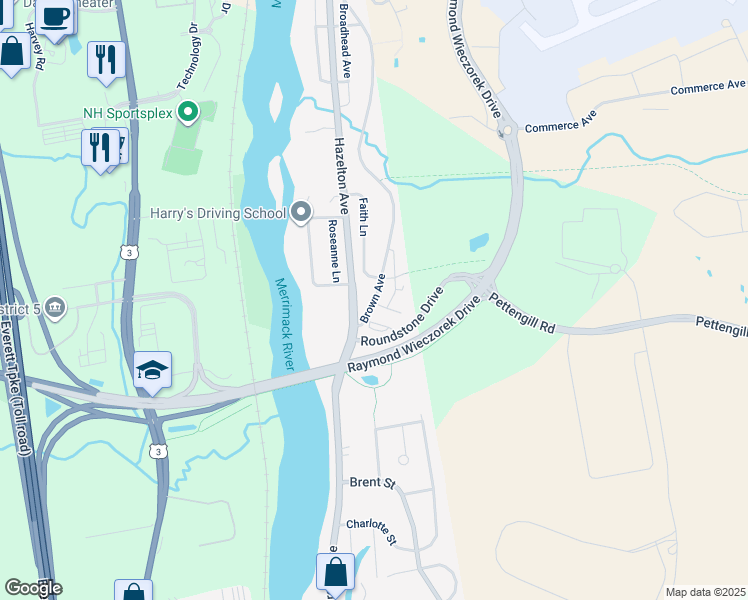 map of restaurants, bars, coffee shops, grocery stores, and more near 1 Pettengill Road in Manchester