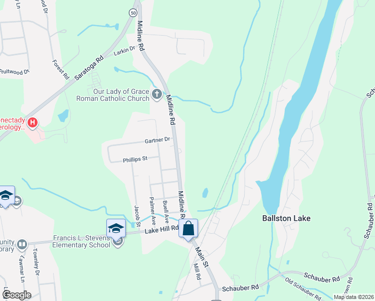 map of restaurants, bars, coffee shops, grocery stores, and more near 48 Midline Road in Ballston Lake