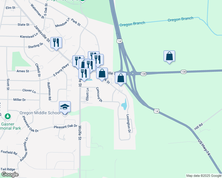 map of restaurants, bars, coffee shops, grocery stores, and more near 1120 Park Street in Oregon