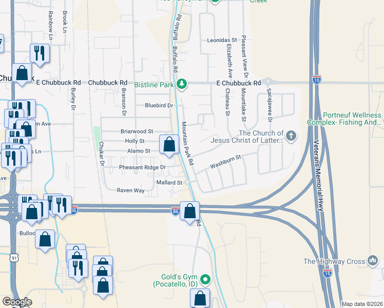 map of restaurants, bars, coffee shops, grocery stores, and more near 700 Brundage Street in Pocatello