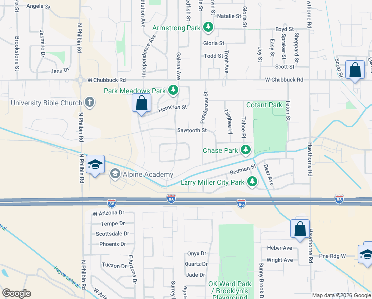 map of restaurants, bars, coffee shops, grocery stores, and more near 4534-4540 Sarah Loop in Chubbuck