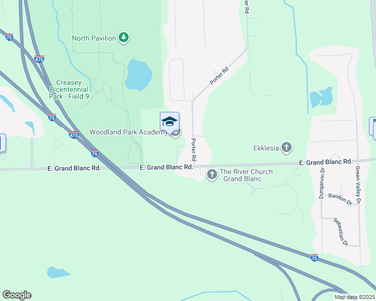 map of restaurants, bars, coffee shops, grocery stores, and more near 7540 Porter Road in Grand Blanc