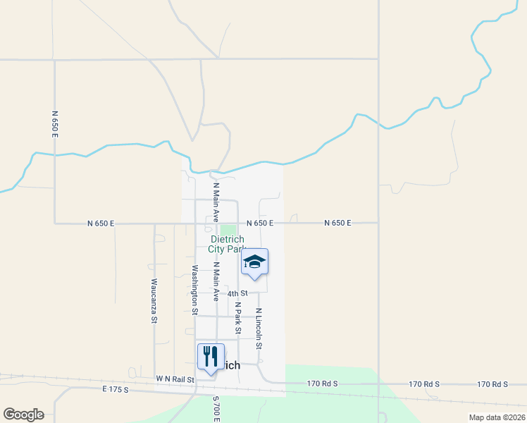 map of restaurants, bars, coffee shops, grocery stores, and more near 748 North Lincoln Street in Dietrich