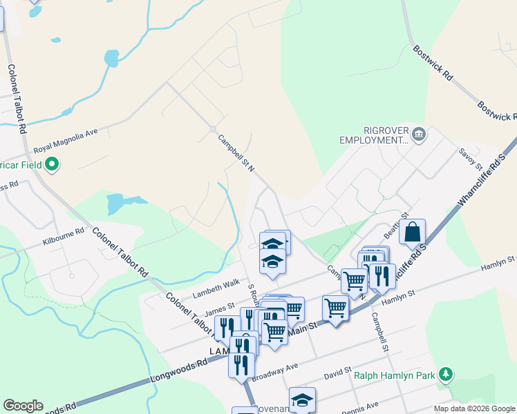 map of restaurants, bars, coffee shops, grocery stores, and more near in London