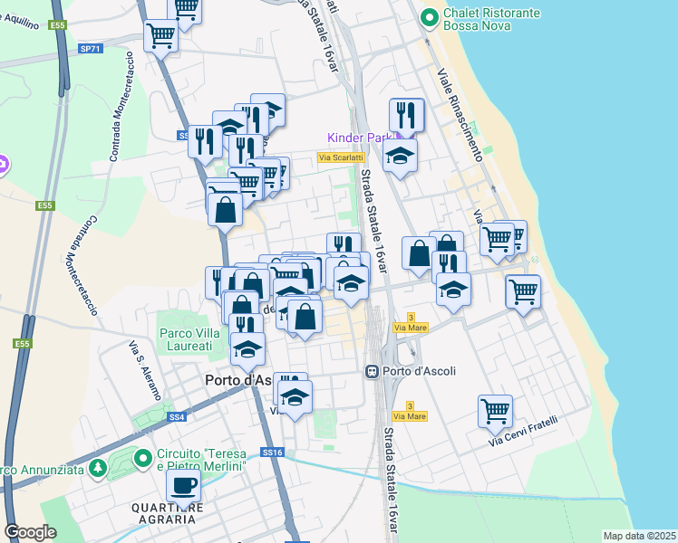 map of restaurants, bars, coffee shops, grocery stores, and more near 7A Largo Danubio in San Benedetto del Tronto