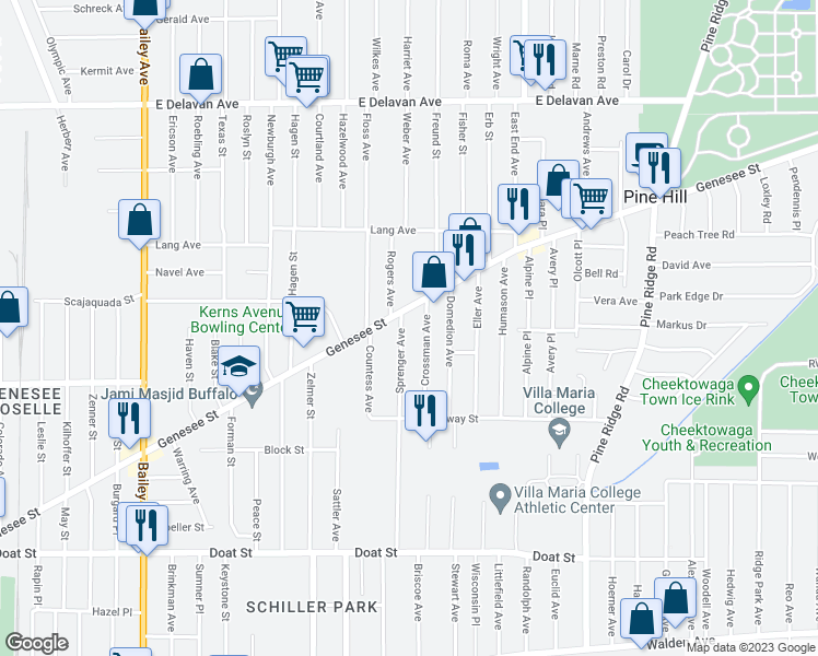 map of restaurants, bars, coffee shops, grocery stores, and more near 233 Sprenger Avenue in Buffalo