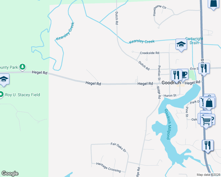 map of restaurants, bars, coffee shops, grocery stores, and more near 9542 Hegel Road in Goodrich