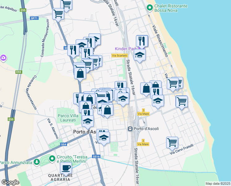 map of restaurants, bars, coffee shops, grocery stores, and more near 7A Largo Danubio in San Benedetto del Tronto