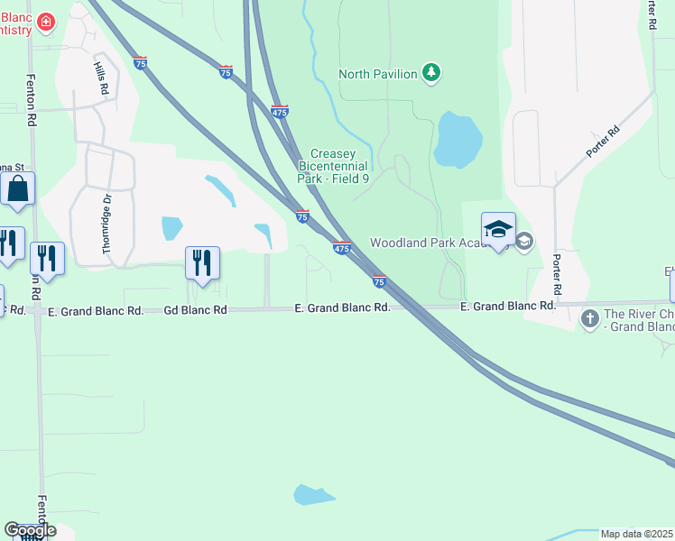 map of restaurants, bars, coffee shops, grocery stores, and more near 1713 Paddi Drive in Grand Blanc Township