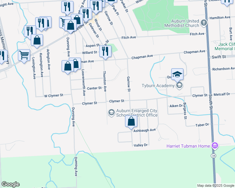 map of restaurants, bars, coffee shops, grocery stores, and more near 20 Thornton Avenue in Auburn
