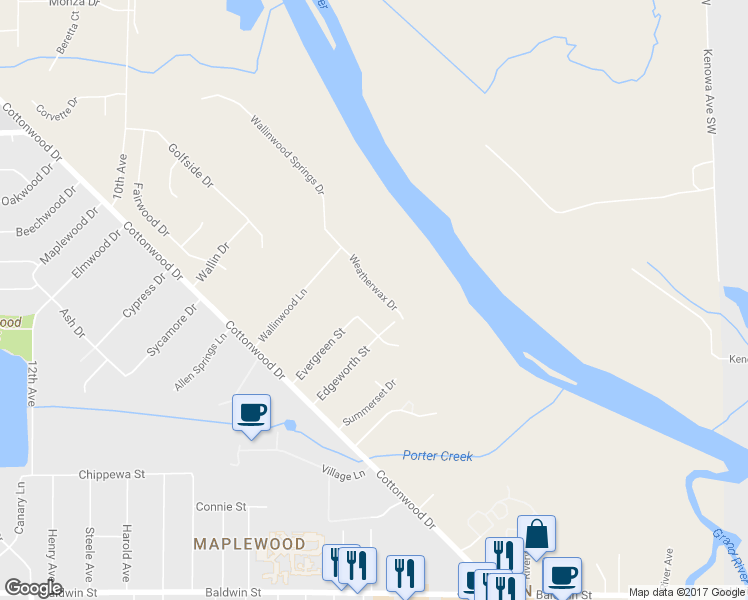 map of restaurants, bars, coffee shops, grocery stores, and more near 8099 Weatherwax Drive in Georgetown Township