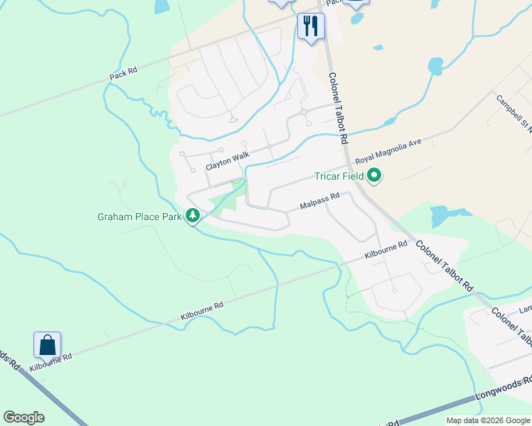 map of restaurants, bars, coffee shops, grocery stores, and more near 3913 Malpass Road in London