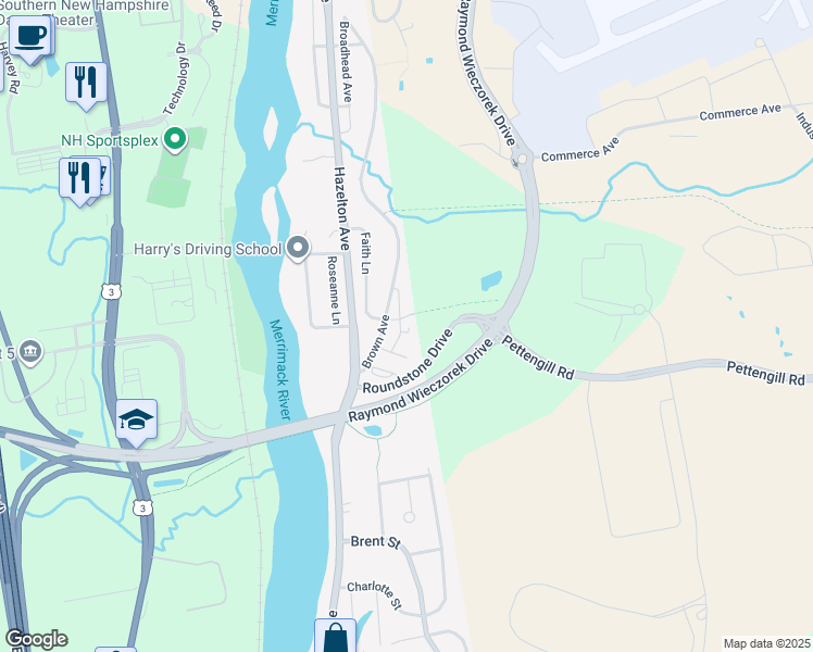 map of restaurants, bars, coffee shops, grocery stores, and more near 3951 Pettengill Road in Manchester