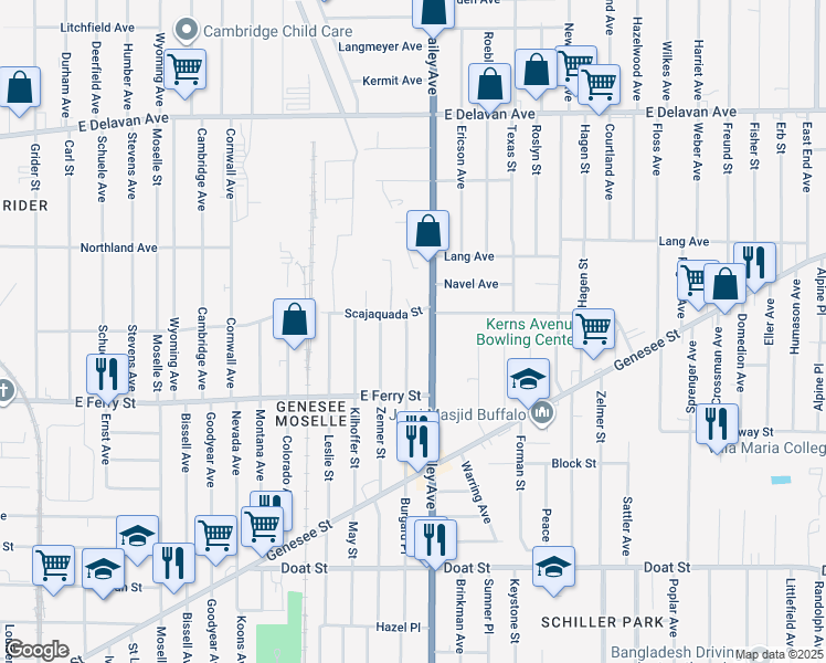 map of restaurants, bars, coffee shops, grocery stores, and more near 151 Wende Street in Buffalo