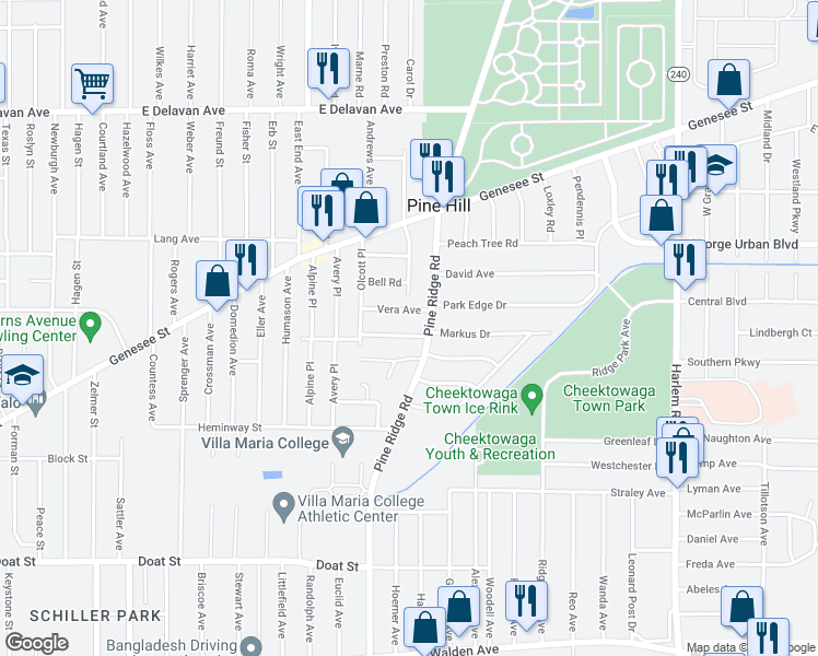 map of restaurants, bars, coffee shops, grocery stores, and more near 108 Herbert Avenue in Buffalo