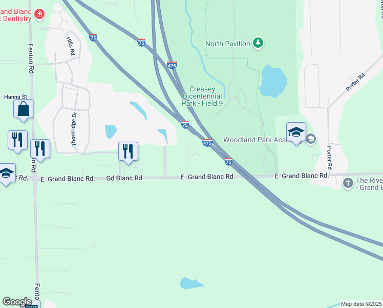 map of restaurants, bars, coffee shops, grocery stores, and more near 1713 Paddi Drive in Grand Blanc Township