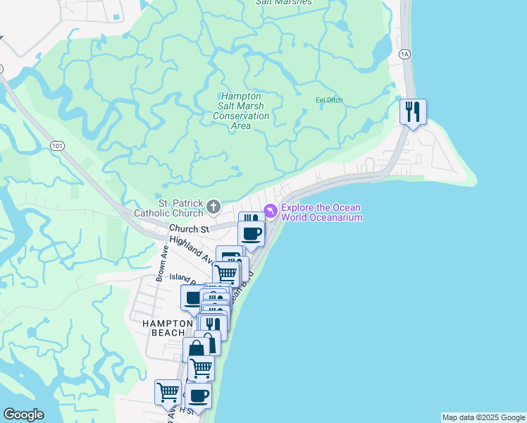 map of restaurants, bars, coffee shops, grocery stores, and more near 12 Fuller Acres in Hampton