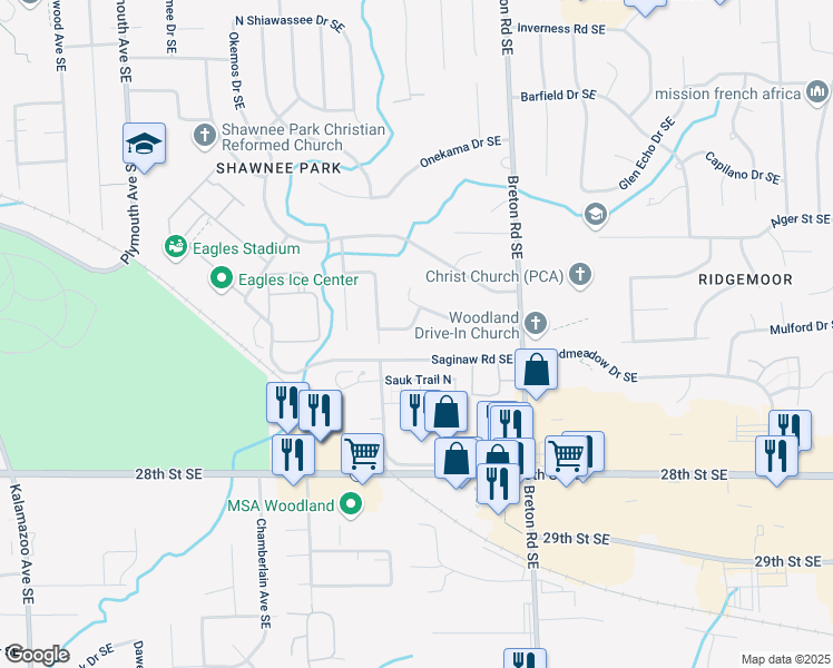 map of restaurants, bars, coffee shops, grocery stores, and more near 2200 Heath Drive Southeast in Grand Rapids