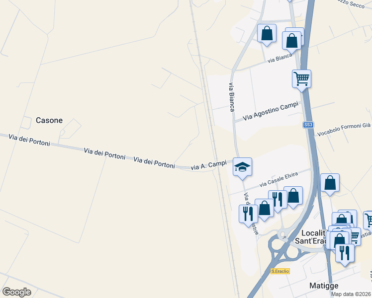 map of restaurants, bars, coffee shops, grocery stores, and more near 77 Vocabolo Cupa in Foligno