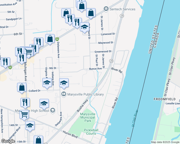 map of restaurants, bars, coffee shops, grocery stores, and more near 958 Saint Joseph Lane in Marysville