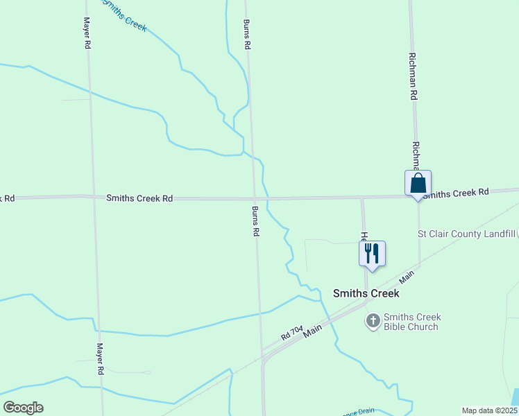 map of restaurants, bars, coffee shops, grocery stores, and more near 478 Burns Road in Smiths Creek