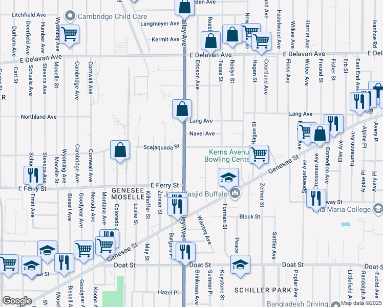 map of restaurants, bars, coffee shops, grocery stores, and more near 13 Kerns Avenue in Buffalo