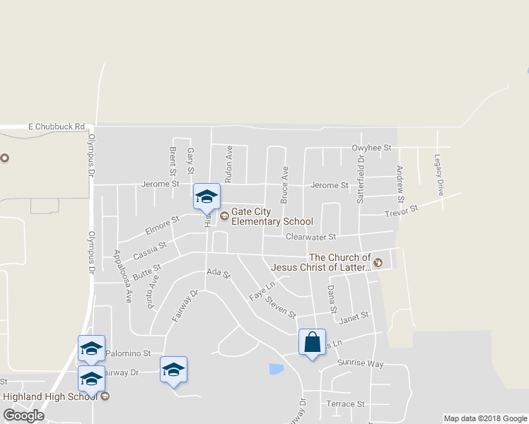 map of restaurants, bars, coffee shops, grocery stores, and more near 2299 Douglas Street in Pocatello