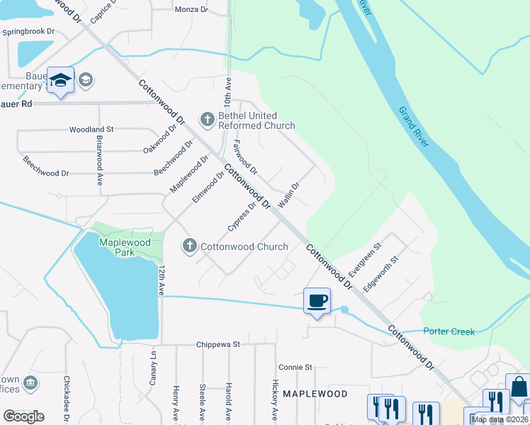 map of restaurants, bars, coffee shops, grocery stores, and more near 948 Cypress Drive in Georgetown Township