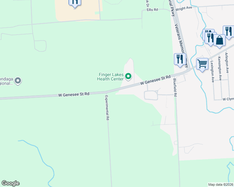 map of restaurants, bars, coffee shops, grocery stores, and more near 2086 W Genesee Street Rd in Auburn